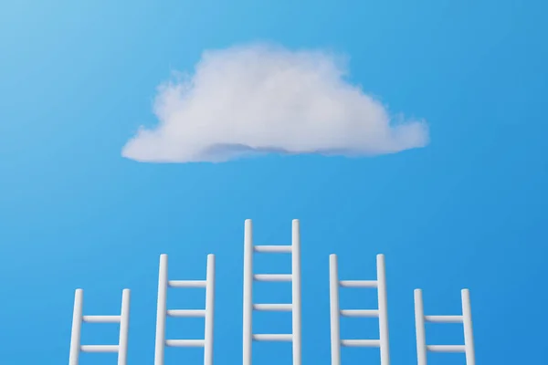梯级通向蓝色背景的蓬松的云彩 商业成功 发展概念 创意最小的作文 3D渲染说明 — 图库照片