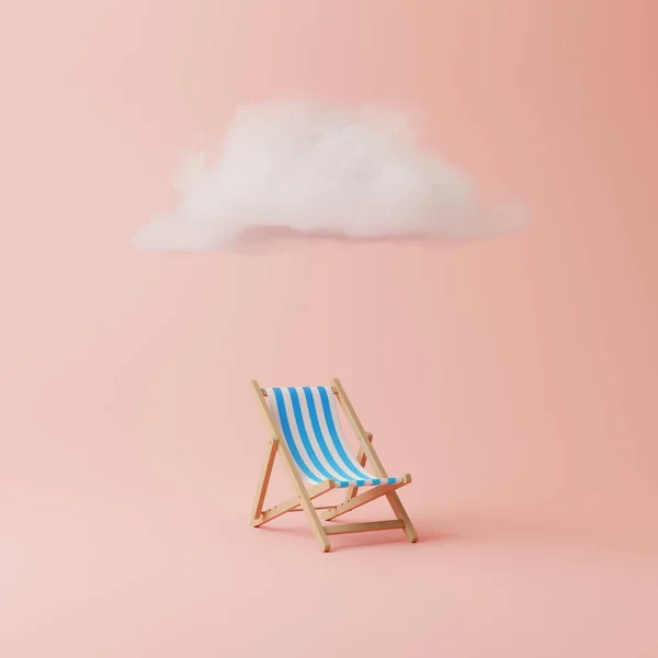 Krzesło Plażowe Pod Chmurą Pastelowym Różowym Tle Minimalny Skład Twórczy — Zdjęcie stockowe