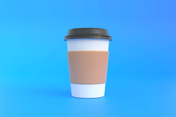 Mavi Arka Planda Siyah Kapaklı Tek Kullanımlık Kağıt Kahve Bardağı — Stok fotoğraf