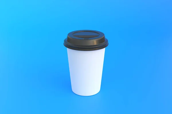 Kaffeetasse Aus Einwegpapier Mit Schwarzem Deckel Auf Blauem Hintergrund Minimales — Stockfoto