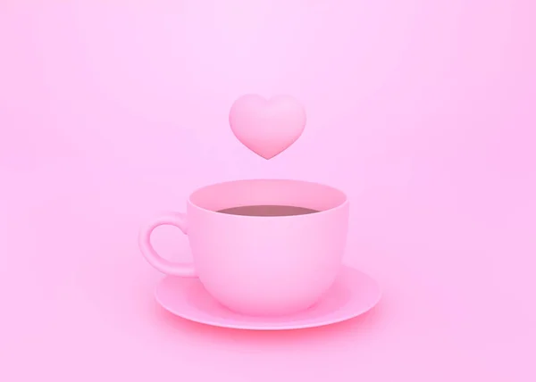Dolce Cuore Galleggiante Sulla Tazza Caffè Rosa Con Sfondo Rosa — Foto Stock