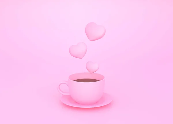 Molti Cuori Dolci Galleggiano Sulla Tazza Caffè Rosa Con Sfondo — Foto Stock