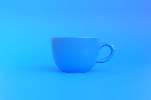 青色の背景に青色のセラミックコーヒーカップ コーヒーやお茶のための青いマグカップ空のブランク 3Dレンダリング3Dイラスト — ストック写真