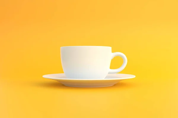 Weiße Kaffeetasse Aus Keramik Auf Gelbem Hintergrund Weißer Becher Leer — Stockfoto