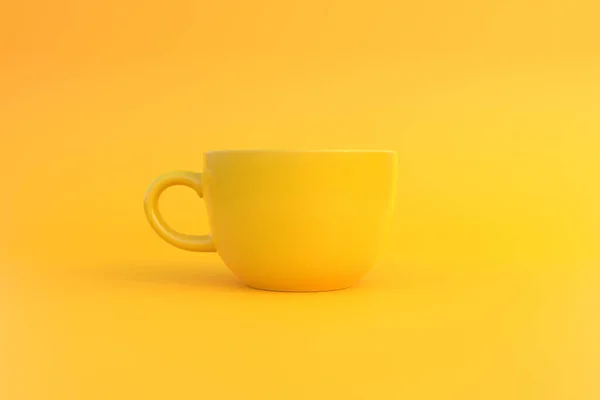 Желтая Керамическая Чашка Кофе Желтом Фоне Желтая Кружка Пустой Бланк — стоковое фото