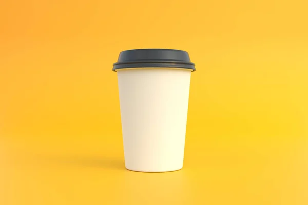 Sarı Arka Planda Siyah Kapaklı Tek Kullanımlık Kağıt Kahve Fincanı — Stok fotoğraf