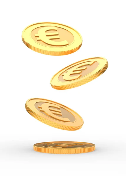 Золотые Падающие Монеты Знаком Евро Белом Фоне Трехмерная Иллюстрация — стоковое фото