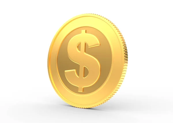 Moeda Ouro Com Sinal Dólar Isolado Fundo Branco Ilustração Renderização — Fotografia de Stock