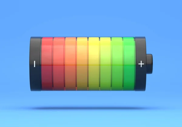 Volle Batterie Batterieladezustandsanzeige Auf Hellblauem Hintergrund Pastellfarben Kreatives Minimalkonzept Darstellung — Stockfoto