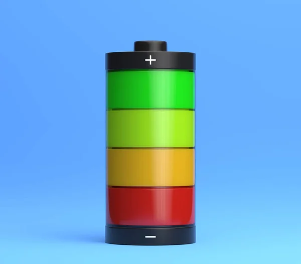 Fulladdat Batteri Batteriladdningsstatusindikator Ljusblå Bakgrund Pastellfärger Kreativt Minimalt Koncept Återgivning — Stockfoto