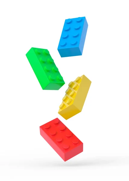 色彩斑斓的塑料玩具建筑在白色的背景上 3D渲染说明 — 图库照片
