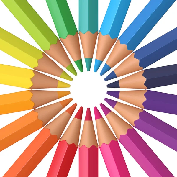 Lápices Color Madera Sobre Fondo Blanco Dispuestos Círculo Ilustración Renderizado —  Fotos de Stock