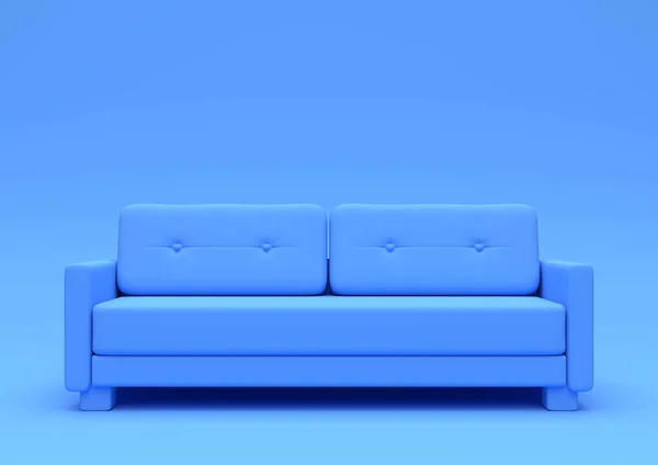 Nowoczesna Sofa Kanapa Odizolowana Pastelowym Niebieskim Salonie Puste Tło Wewnętrzne — Zdjęcie stockowe