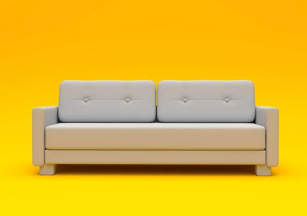 Nowoczesna Sofa Odizolowana Pastelowym Żółtym Salonie Puste Tło Wewnętrzne Minimalna — Zdjęcie stockowe