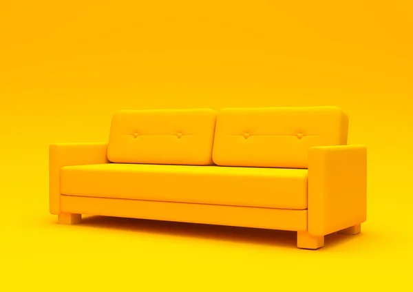 Sofá Moderno Sofá Isolado Uma Sala Estar Amarela Pastel Fundo — Fotografia de Stock