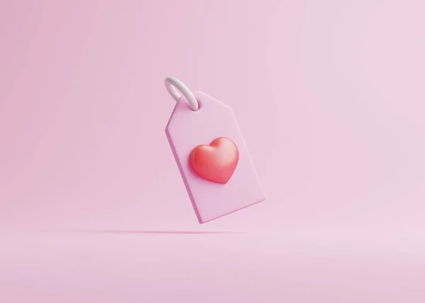Preço Tag Etiqueta Cupom Desconto Com Coração Sobre Fundo Rosa — Fotografia de Stock