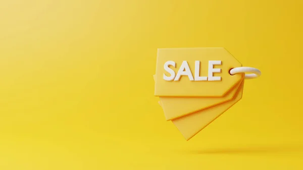 価格タグ ラベル 黄色の背景に碑文販売と割引クーポン 3Dレンダリング図 — ストック写真