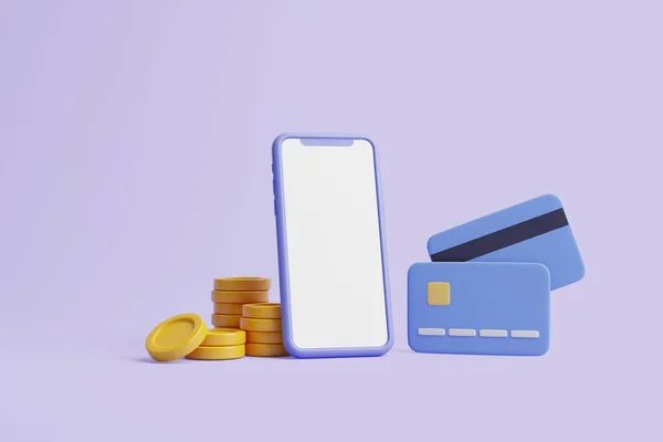 Creditcard Met Gouden Munten Smartphone Pastelachtergrond Bedrijfs Online Betalingsconcept Weergave — Stockfoto