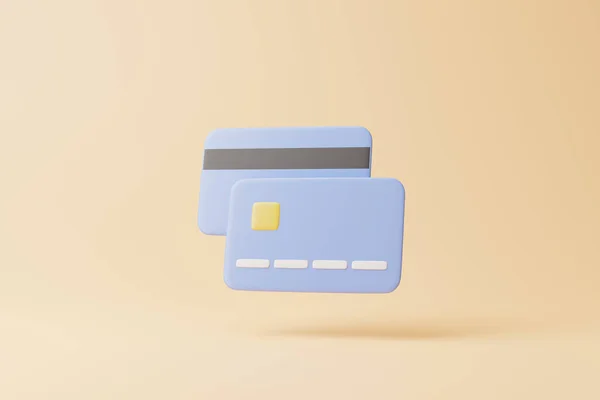 信用卡的图标在彩色背景上飘扬 业务和在线支付的概念 3D渲染说明 — 图库照片