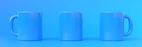 Три Синие Керамические Чашки Пустая Кружка Кофе Напитков Чая Синем — стоковое фото