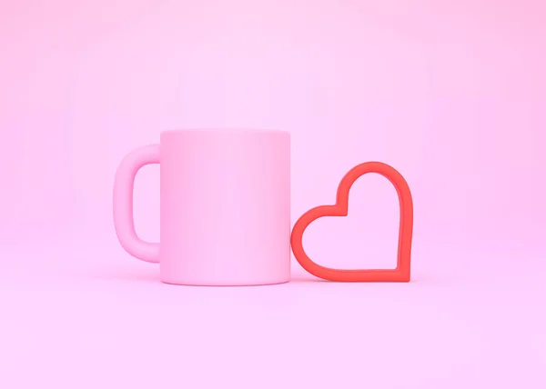 Μικρή Γλυκιά Καρδιά Ροζ Κούπα Παστέλ Ροζ Φόντο Πρωί Της — Φωτογραφία Αρχείου