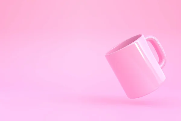粉红陶瓷杯或粉红色背景的空杯子 用于咖啡 饮料或茶 最小的概念 3D渲染3D说明 — 图库照片