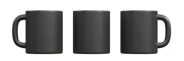 Черные Керамические Чашки Пустые Кружки Кофе Напитков Чая Белом Фоне — стоковое фото