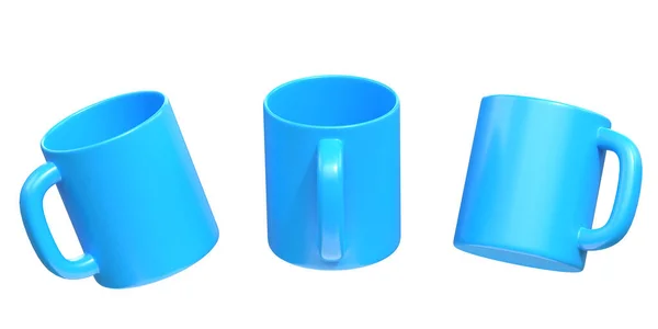 Синие Керамические Чашки Пустые Кружки Кофе Напитков Чая Белом Фоне — стоковое фото
