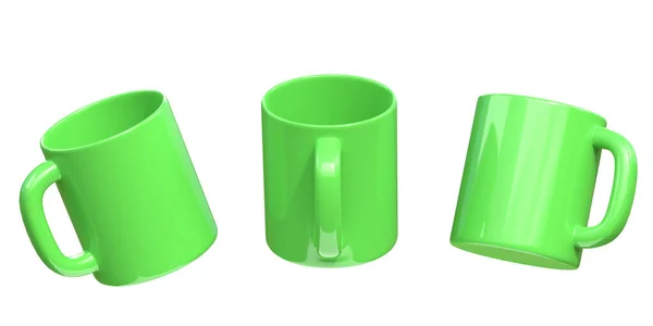 Green Ceramic Cups Empty Mugs Coffee Drink Tea White Background — Stock Photo, Image