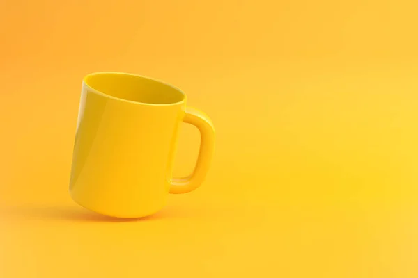 黄色のセラミックカップやコーヒー ドリンクや紅茶用の空のマグカップ黄色の背景に 最小限のコンセプト 3Dレンダリング 3Dイラスト — ストック写真