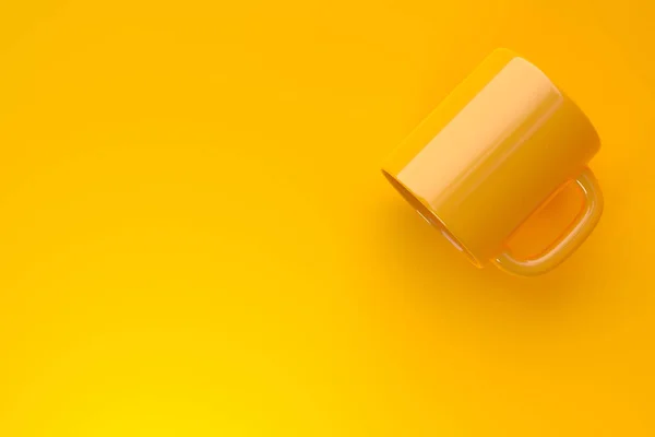Yellow Ceramic Cup Empty Mug Coffee Drink Tea Yellow Background — Stock Photo, Image