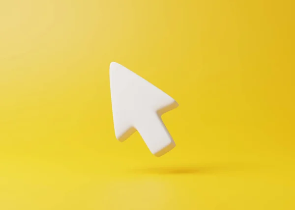 黄色の背景にあるコンピューターのマウスクリックポインタ 3Dレンダリング図 — ストック写真