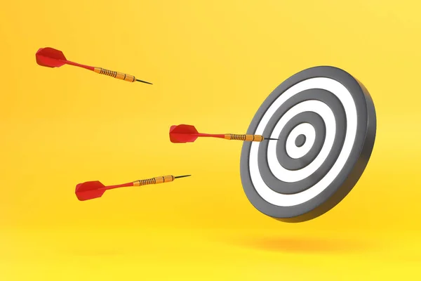 Darts Fly Target Yellow Background Concept Achieving Goals Planning Inspiration — Stock Photo, Image