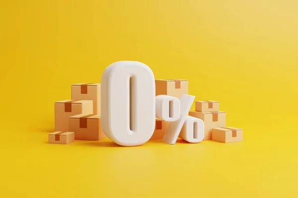 Percentagem Sinal Com Monte Caixas Fundo Fundo Amarelo Renderizar Ilustração — Fotografia de Stock