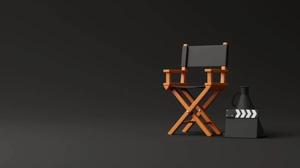 Diretor Cadeira Aplauso Megafone Sobre Fundo Preto Conceito Indústria Cinematográfica — Fotografia de Stock