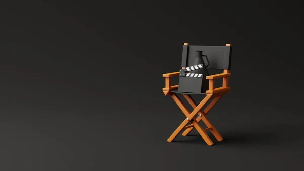 Director Chair Clapperboard Megaphone Black Background Movie Industry Concept Cinema — Stock Photo, Image