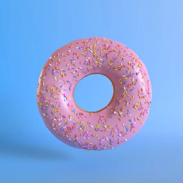 Rosafarbener Donut Auf Blauem Hintergrund Minimales Kreatives Konzept Darstellung — Stockfoto