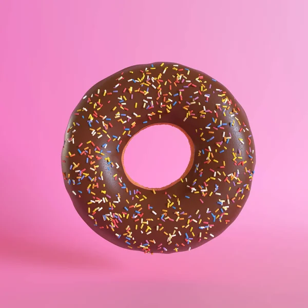 Chocolade Donut Roze Achtergrond Minimaal Creatief Concept Illustratie Weergeven — Stockfoto