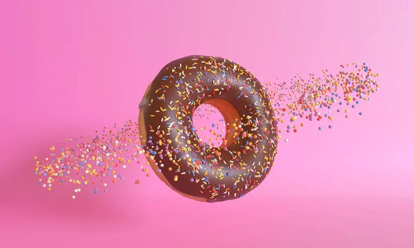 Donut Planeet Een Roze Achtergrond Minimaal Creatief Concept Illustratie Weergeven — Stockfoto