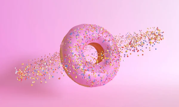 Donut Planeet Een Roze Achtergrond Minimaal Creatief Concept Illustratie Weergeven — Stockfoto