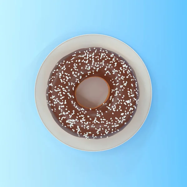 Donut Auf Einem Teller Auf Blauem Hintergrund Blick Von Oben — Stockfoto