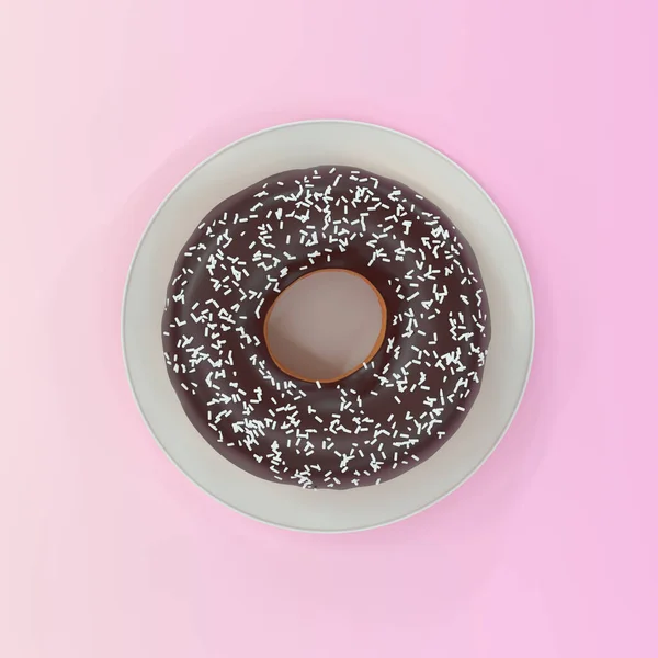 Donut Plate Pink Background View Minimal Creative Concept Render Illustration — Stock Photo, Image