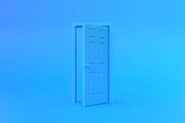青い背景の部屋で青いドアを開けてください 建築設計要素 最小限の創造的な概念 3Dレンダリング3Dイラスト — ストック写真