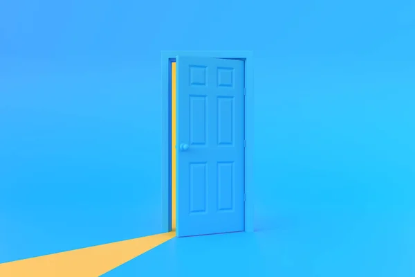 Yellow Light Going Opening Door Blue Background Room Architectural Design — Stock Photo, Image