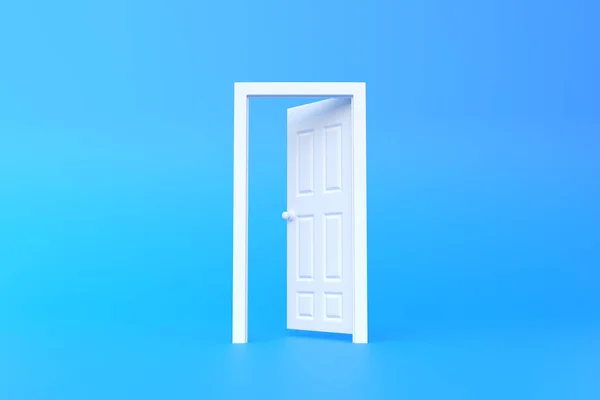 Open White Door Room Blue Background Architectural Design Element Minimal — Stock Photo, Image