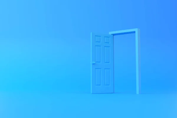 Otwórz Niebieskie Drzwi Pokoju Niebieskim Tłem Architektoniczny Element Projektu Minimalna — Zdjęcie stockowe