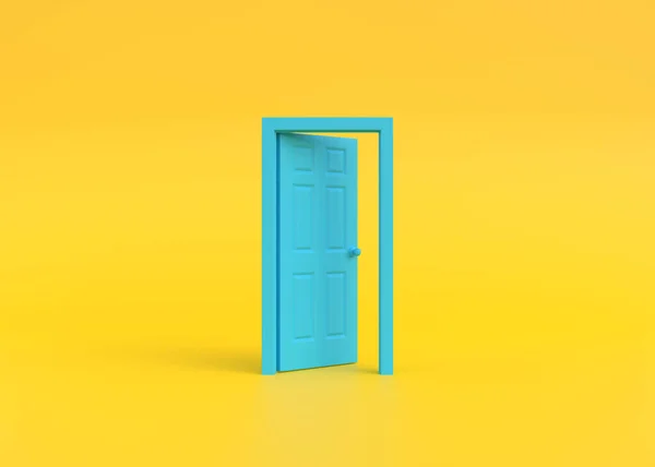Open Blue Door Room Yellow Background Architectural Design Element Minimal — Stock Photo, Image