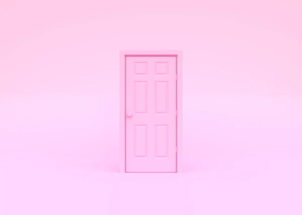 Closed pink door in pink background room. Architectural design element. Minimal creative concept. 3D rendering 3D illustration