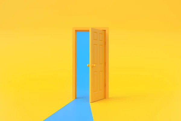黄色のバックグラウンドルームの開口部のドアを通って青い光 建築設計要素 最小限の創造的な概念 3Dレンダリング3Dイラスト — ストック写真