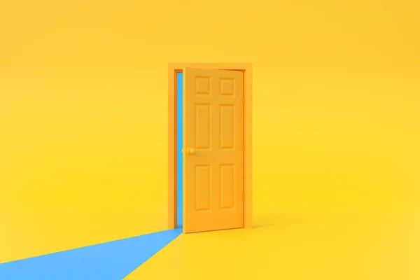 Blue Light Going Opening Door Yellow Background Room Architectural Design — Stock Photo, Image